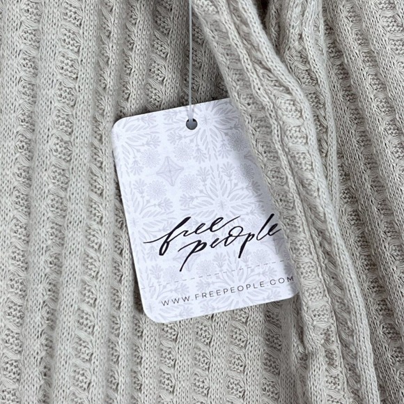 Free People Juicy Long Sleeves Top Sz M Split Back Stone Cold Beige Tunic Boho - Picture 5 of 7